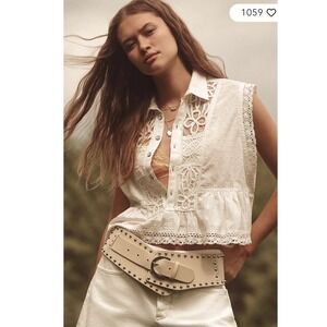 Pilcro Anthropologie Crop Swing Blouse small Lace Boho embroidered‎ prairie